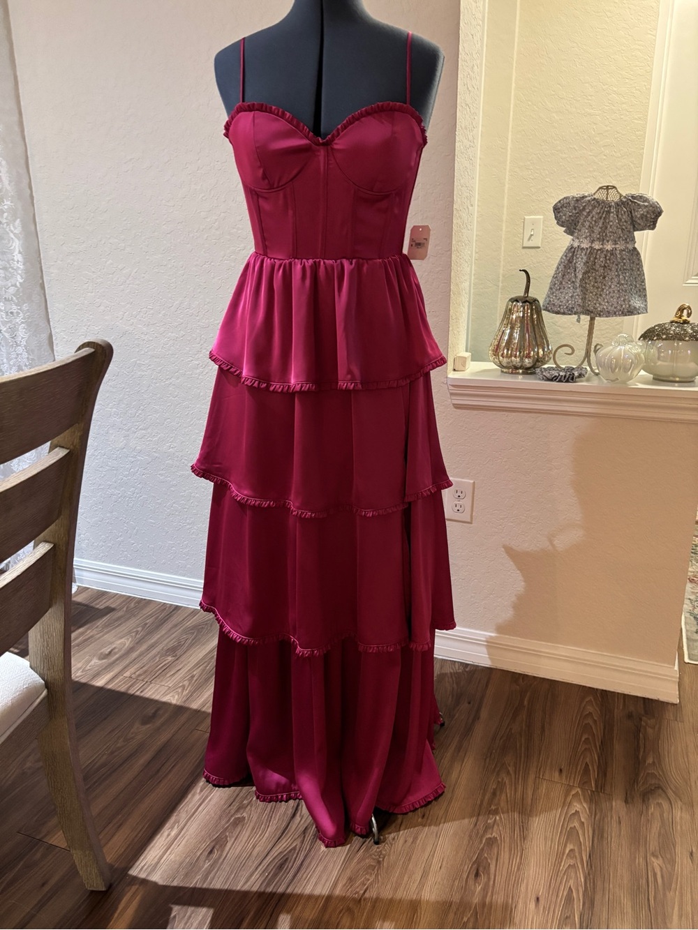 Altar'd State Burgundy Tiered Maxi Dress with Sweetheart Bodice